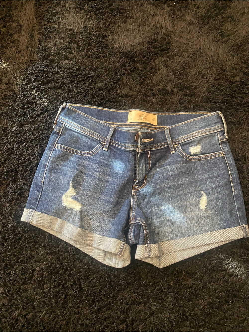 Hollister Blue Distressed Rolled-Hem Denim Shorts